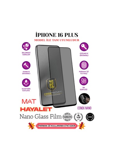 İphone 16 Plus Tam Uyumlu Mat Privacy Esnek Nano Ekran Koruyucu Film
