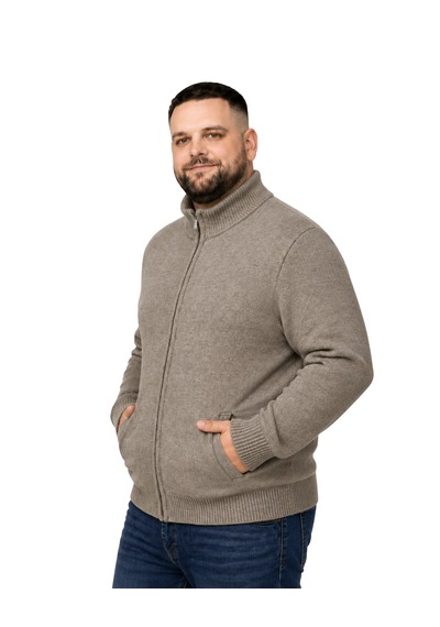 Battalmoda Erkek Büyük Beden Vizon Hattush Dik Yaka Cepli Triko Hırka 3xl-4xl-5xl-6xl
