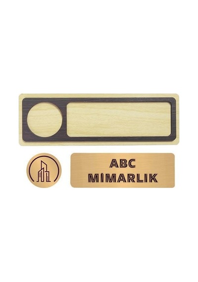 Mdf Kapı İsimliği 18.5x6 Cm - Sarı Metalli