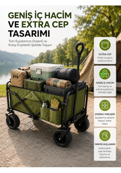 Mey İthalat Geniş İç Hacimli Fren Sistemli Katlanabilir Kamp Ve Piknik Arabası