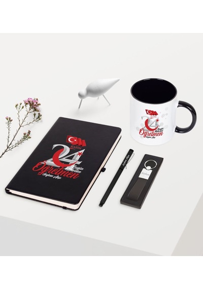 Kişiye Özel Bugün Günlerden Öğretmen Temalı Siyah Defter Kalem An N11.1500