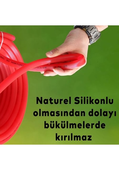 Badem10 Bahçe Çeşme Su Hortumu İç Çap 1/2 Naturel Silikonlu Sulama Araç Yıkama Hortum 15 Metre