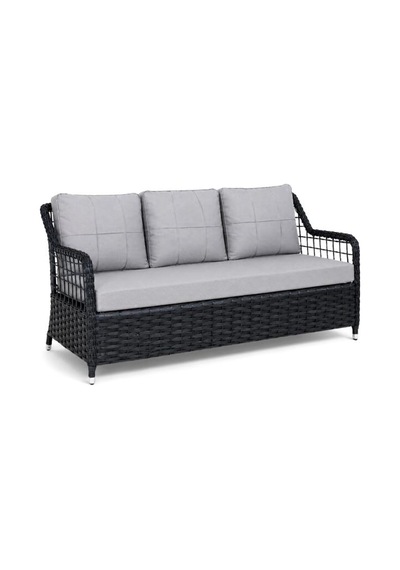 Niron Leo 3'lü Rattan Bahçe Oturma Grubu - Antrasit Temperli Cam Set 3+1+1+2 Puf