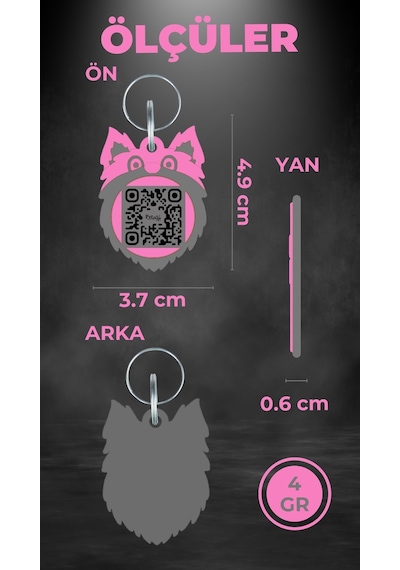 Petjoo 6.Skye Gri-Pembe Qr'lı Köpek Künyesi