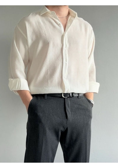 Relaxed Fit Hafif Rahat Modal Kumaş Gömlek Beyaz