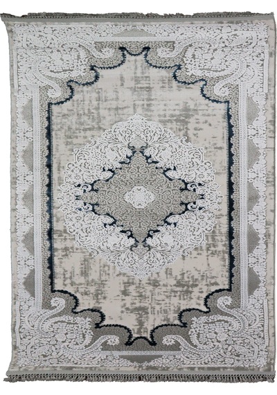 Nostalji Seri Gri Klasik Motifli Altı Kaymaz Makine Dokuma Halı 13631-840 Beyaz
