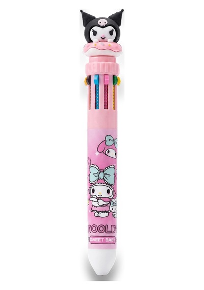 Tek Kalem 10 Renk- Sanrio Karakter Basmalı 10 Renkli Tükenmez Kalemler-4 Kalem Birarada Çok Renkli