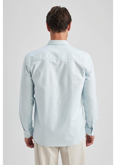 Defacto Regular Fit PoloYaka Oxford Cepli Uzun Kollu Basic Düz Gömlek A8028AX23AUBE723 Mavi