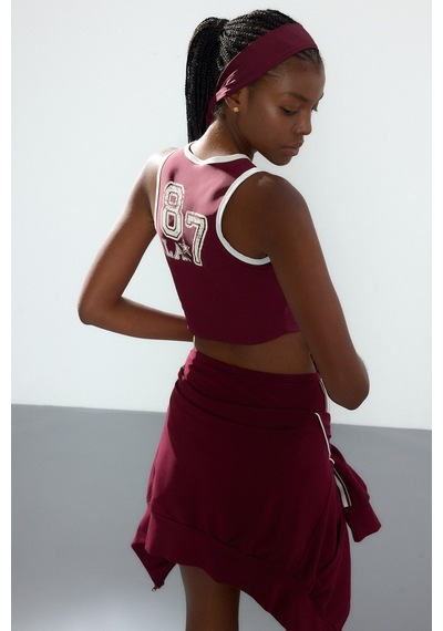 Defacto Crop Top Baskılı Bisiklet Yaka Sporcu Atlet H2001ax26aubr115 Bordo-br115