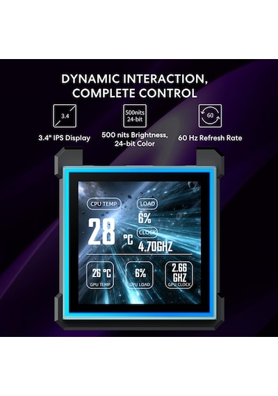 Hydroshift Iı-s Lcd 360tl Argb Sıvı Cpu Soğutucu - 360 Mm Aıo - 3,4 İnç Ips Lcd Kare Ekran - Papatya Zinciri - Düş
