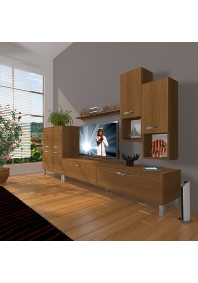 Decoraktiv Eko 6da Mdf Std Krom Ayaklı Tv Ünitesi Tv Sehpası Ceviz