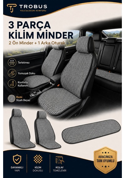 Toyota Corolla 2013-2018 Üniversal Örme 3 Parça Minder Terletmez Kaymaz Taban Gri