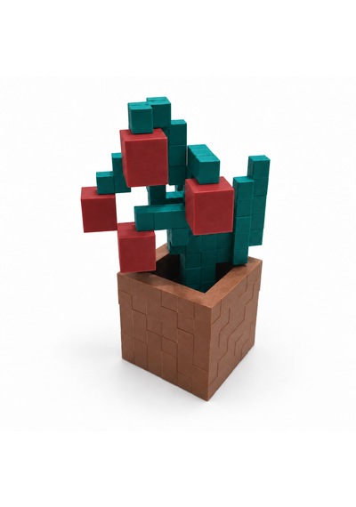 Piksel İnci Çiçeği Biblo - 3d Baskı, Minecraft Esintili Kırmızı