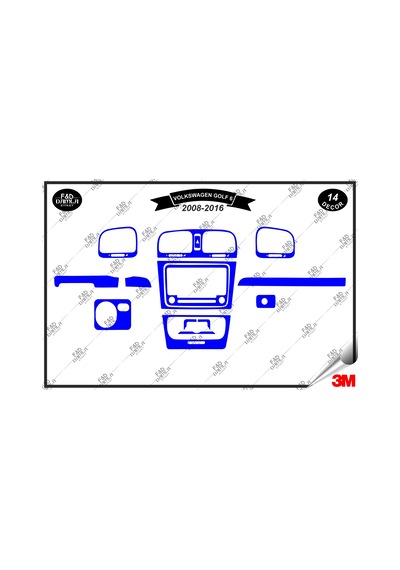 Volkswagen Golf 6 2008-2016 Torpido Konsol Trim Göğüs Maun Kaplama Set 14 Parça Mavi Renk