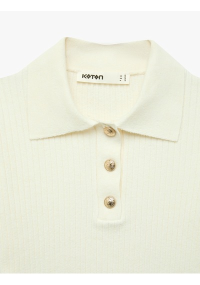 Koton Regular Fit Kısa Kollu Polo Yaka Triko Kazak Ekru 7wak90215ht