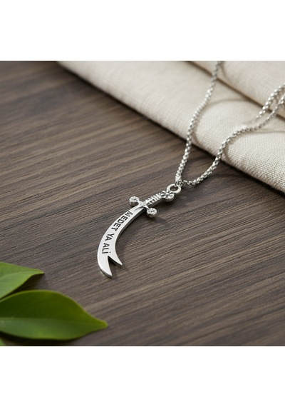 Koruyucu Zülfikar Kılıcı Gümüş Kaplama Örme Zincir Kolye Silver