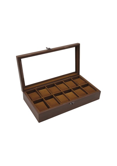 Woodini Premium Taba 12'li Ahşap Saat Kutusu - Yeni Nesil Yastıklı