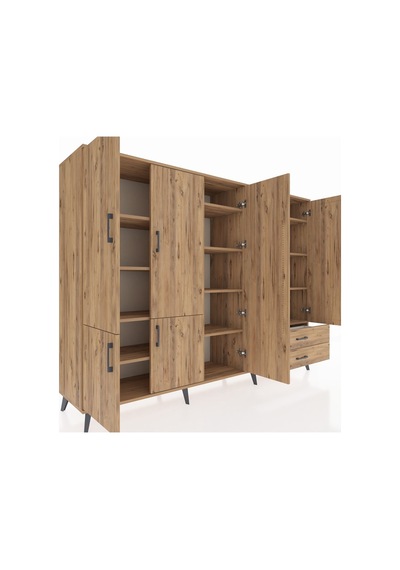 Hyperion Dolap 12 Raflı 2 Çekmeceli 7 Kapaklı 220x44x163 Çam-çam Çam-çam