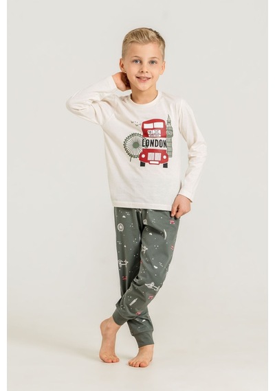 Rolypoly Erkek Çocuk Beep Beep London Bus Beyaz Uzun Kol Pijama Takım Rp3877-c-v2 Rp3877-c-v2