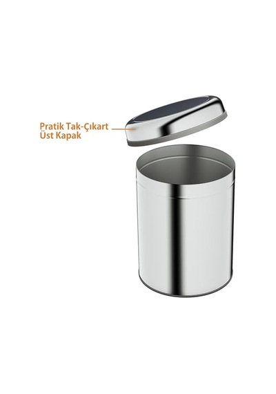 Aqua Bagno Basic Çöp Kovası - Sallanır Kapaklı 8 L, Parlak Krom Paslanmaz Çok Renkli