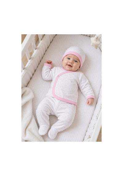 H&c Coolboy Yenidoğan Yıldız Desenli 3'lü Hastane Çıkışı Seti %100 Pamuk Patikli Pembe Yıldız Desenli 3-6 Ay