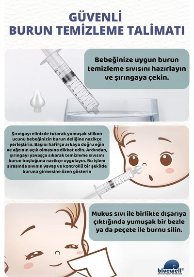 Bebek Burun Yıkama Aparatı, 2'li Şırıngalı Nazal Aspiratör, Silikon Uç