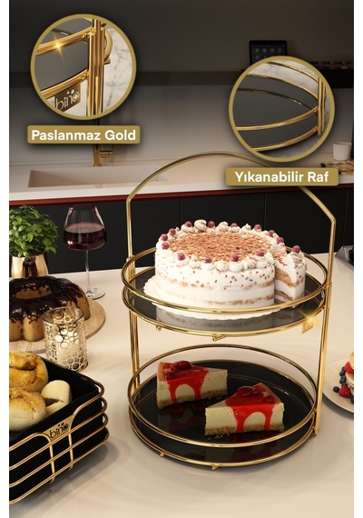 Bino Servis Sunum Ikramlık Gold Büyük Lüks 2 Katlı 40Cm Mutfak