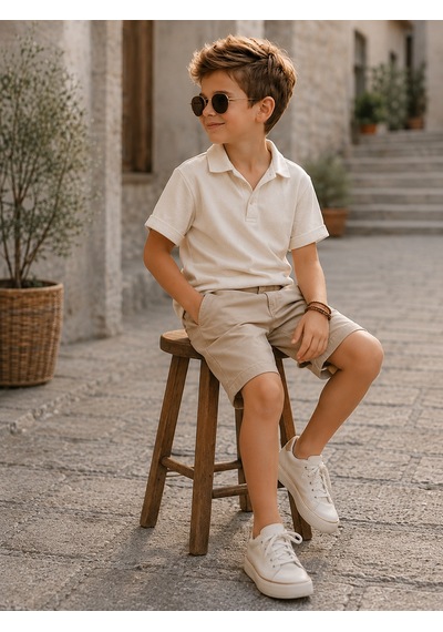 We&me Erkek Çocuk %100 Pamuklu Şort Yazlık Rahat Kalıp Günlük Basic Model Kahverengi