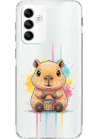 Samsung Galaxy M23 İle Uyumlu Splash Kapibara Tasarımlı Şeffaf Silikon Kılıf Şeffaf