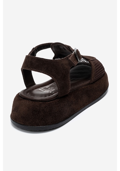 Luvi Shoes Lurelıa Kahverengi Süet Hakiki Deri Fileli Kadın Sandalet