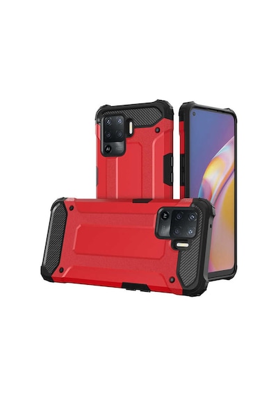 Kilifone - Oppo Uyumlu Reno 5 Lite - Kılıf Çift Katman Zırh Tank Crash Military Kapak - Kırmızı