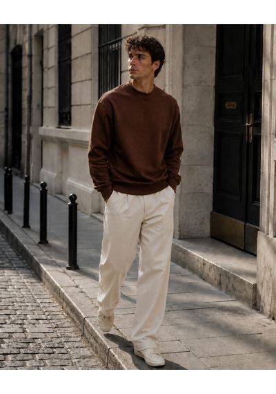 Km Collections Erkek Kışlık Sweatshirt 3 İplik Kahverengi