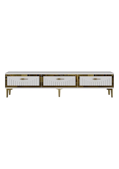 Tsa1802bg Tuna Tv Sehpası Beyaz-gold 180cm Beyaz - Altın