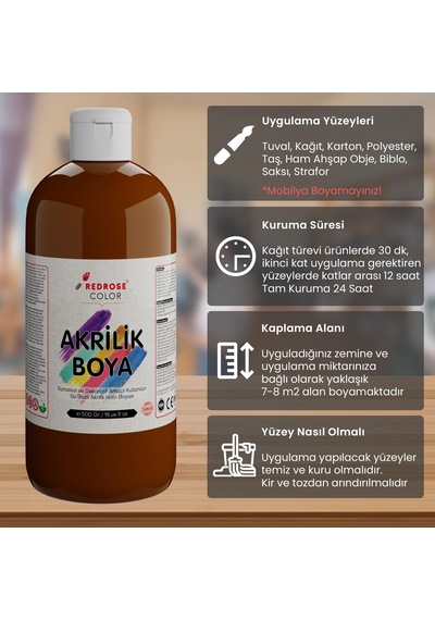 Red Rose Kahverengi Akrilik Boya 500 Gr 0,15 L