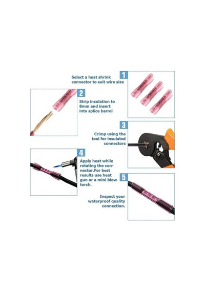 Koodmax - 10 Adet - Bht-1.25 Isıyla Daralan Makaron 19a 0.5-1.5mm² Su Geçirmez Konnektör - Pembe