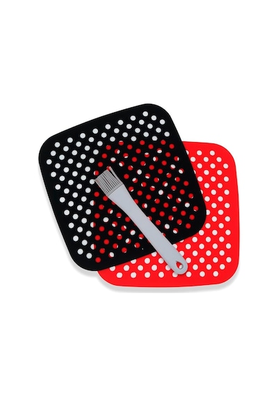 Buffer Renkli Isıya Dayanıklı Yıkanılabilir Silikon Fırın Ve Airfryer Kare Model Pişirme Matı 21,5 Cm Kırm