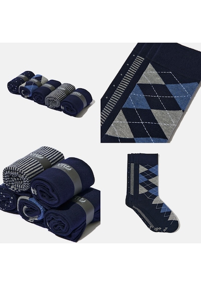 Erkek Bambu Çorap Lacivert Desenli Dikişsiz Premium 5 Çift Soket Çorap 40-44