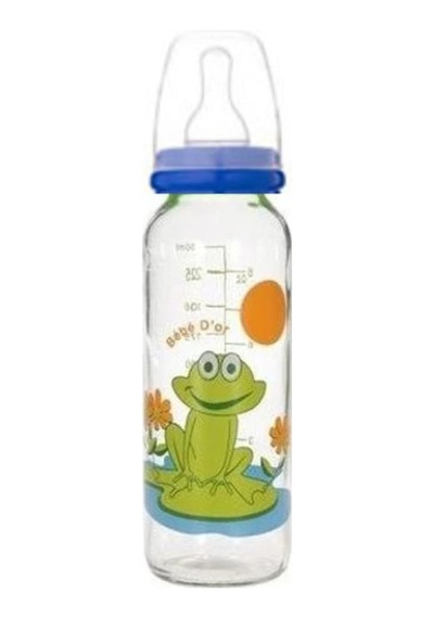 Bebedor 31302 Desenli Cam Biberon 250 Ml - Mavi Kapaklı Kurbağa