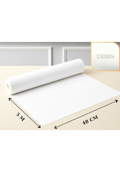 48 Cm X 5 Metre - Beyaz, Kumaş Desenli Suni Deri Çekmece İçi Kaydırmaz Halı , Raf Örtüsü