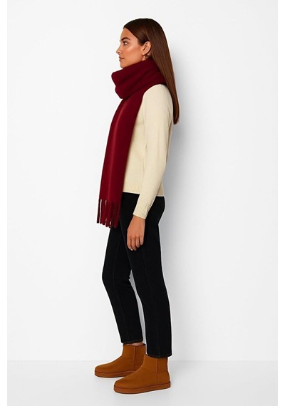 Bermody Puffy Yumuşak Dokulu Kadın Atkı Şal Omuz Şalı 50 X 190 Cm Bordo
