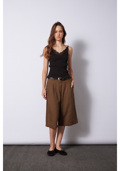 Keten Karışımlı Bermuda Olive