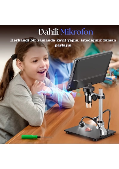 10.1'' Dm12 Hdmı Dijital Mikroskop 2000x Büyütme 20mp Kamera 10 Led Işık 32 Gb Uzaktan Kumanda