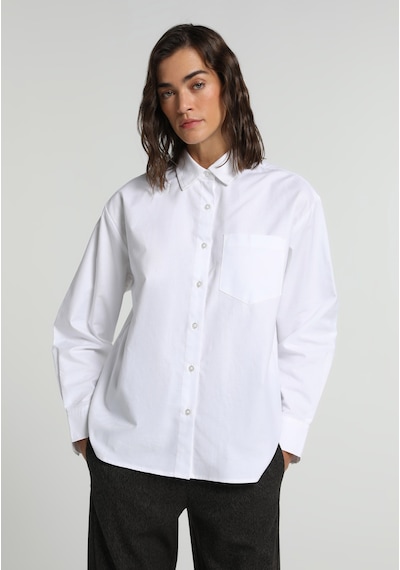 Colin's Colins Boyfriend Fit Shirt Neck Düz Kadın Beyaz Uzun Kol Gömlek Cl1081487 Q1.v1 Wht