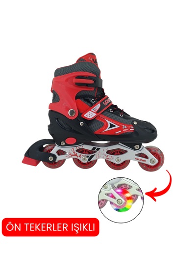 Vr1 - Metal 2+2 Işıklı 3in1 Ayarlanabilir Çocuk Pateni 2+1+1 / 2+2 Silikon Tekerli Uç Korumalı Kırmızı