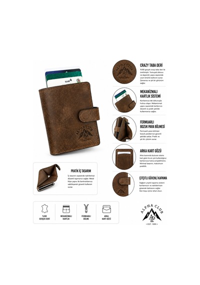 Alphaclub Bag Erkek Hakiki Crazy Taba Deri Cüzdan Ve Kartlık