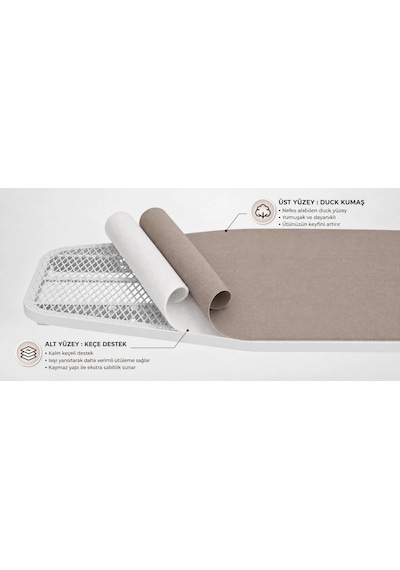 Pionny Duck Kumaş Keçeli Ütü Masası Kılıfı - 55x140 Cm - Latte Çok Renkli