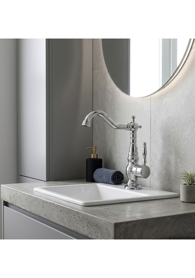 Desenli Rustik Lavabo Bataryası Krom