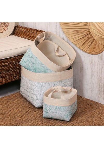 Humi 36x36x28 Cm Doğal Bambu L Sepet Mavi
