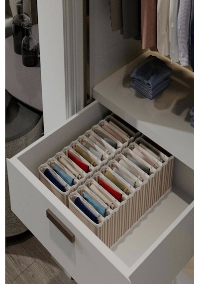 11 Bölmeli Dolap Ve Çekmece Içi Düzenleyici Akordiyon Organizer M-00500 6 Adet Bordo