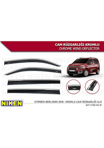 Niken Citroen Berlingo 2018-2021 Kromlu Cam Rüzgarlığı 4 Lü